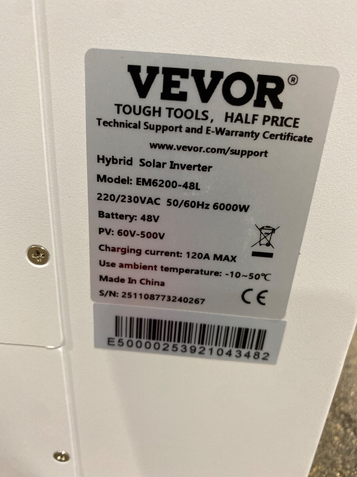 VEVOR 6000W Hybrid Solar Inverter 48V to 220V AC EM6200-48L detail photo 10