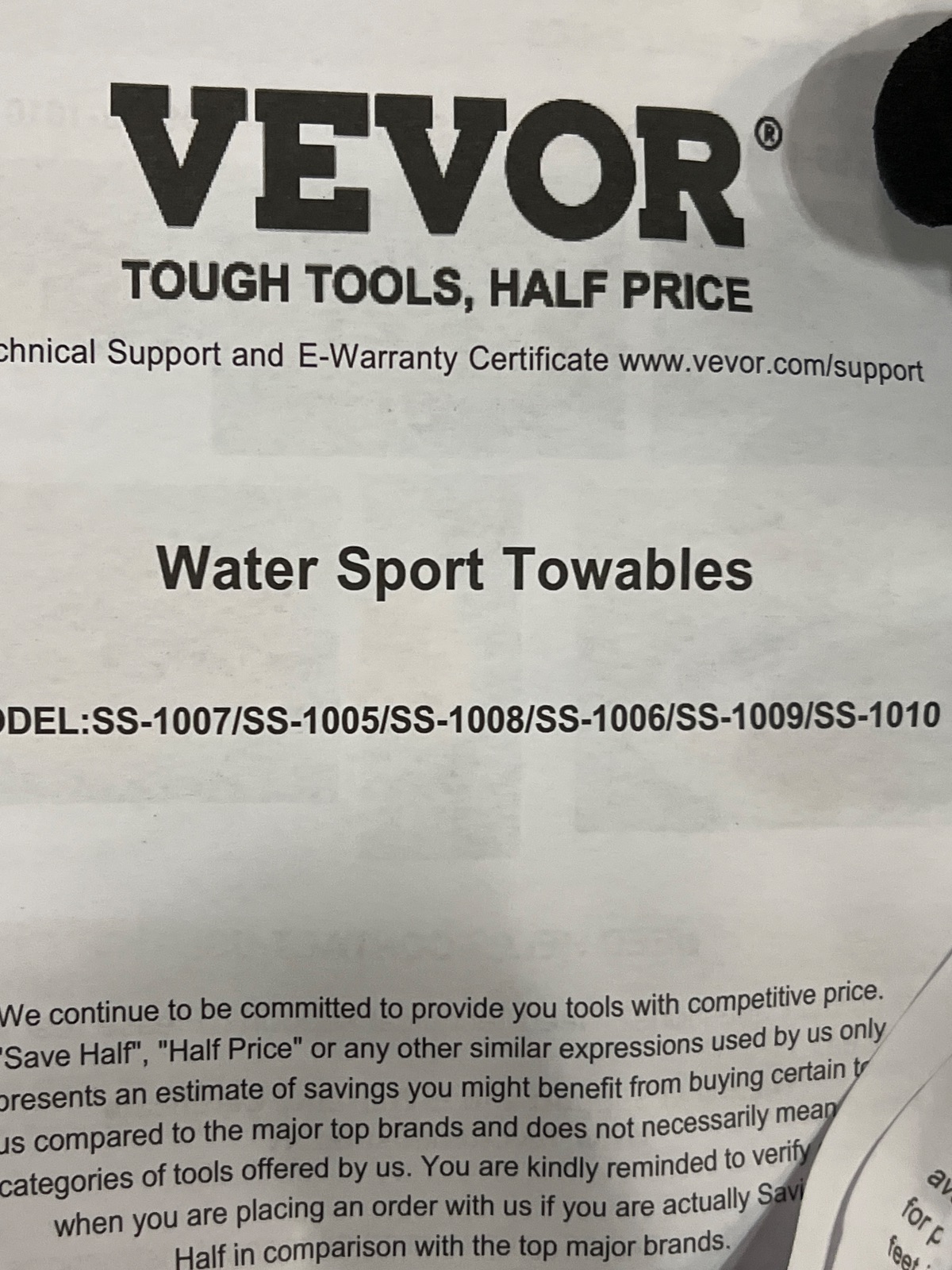 VEVOR Water Sport Towable Tube Model SS-1010 Orange and Black, Arlington TX liquidation listing — view 1