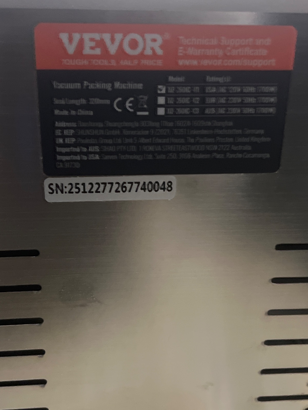 VEVOR Chamber Vacuum Sealer, Model DZ-260C-V1, 120V detail photo 6