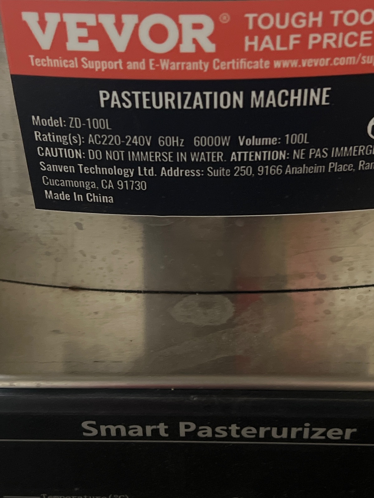 VEVOR 100L Pasteurization Machine 6000W Stainless Steel Milk Pasteurizer detail photo 10