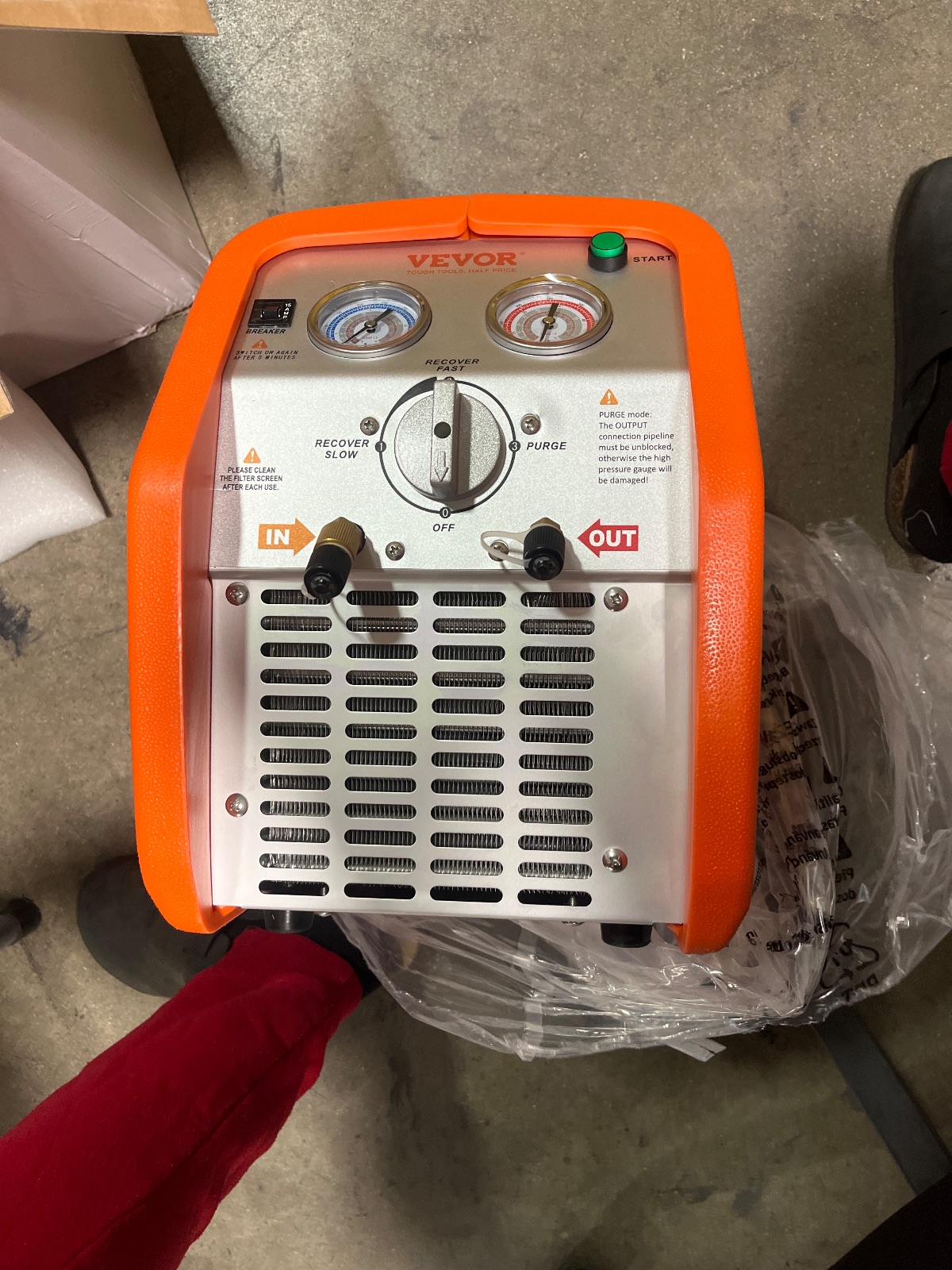 VEVOR RR500 Refrigerant Recovery Machine 1/2 HP Portable AC Recovery Unit detail photo 4