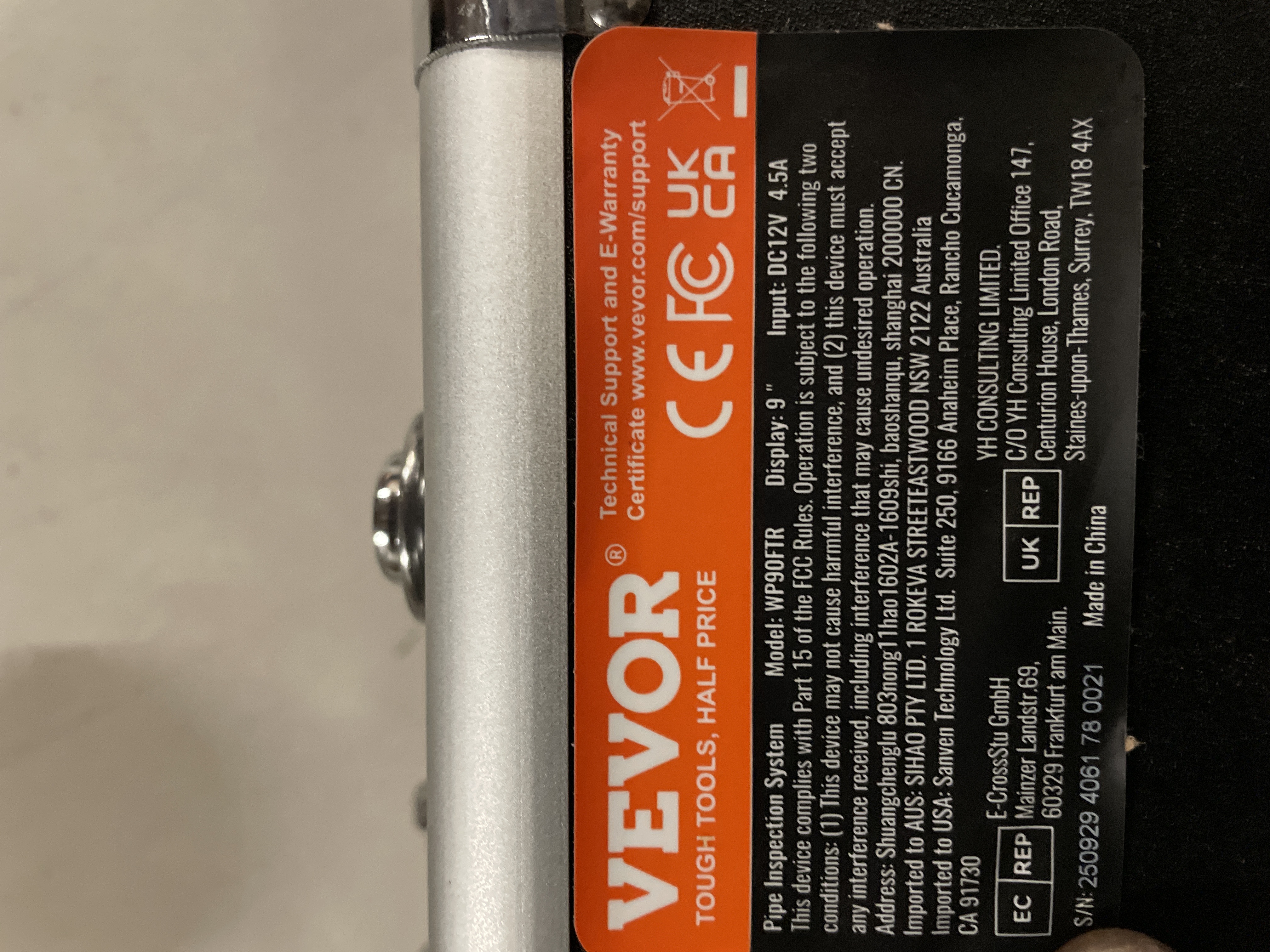 VEVOR Pipe Inspection System WP90FTR with 9-Inch Screen and Self-Leveling Camera detail photo 5
