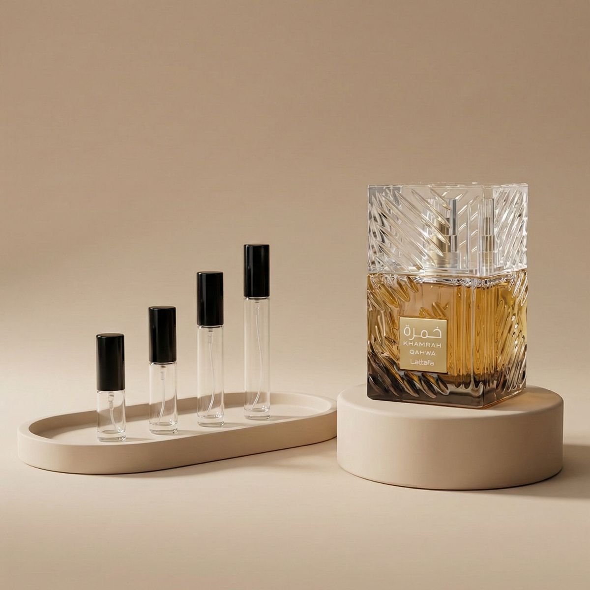 Lattafa Khamrah Qahwa perfume decant bottle
