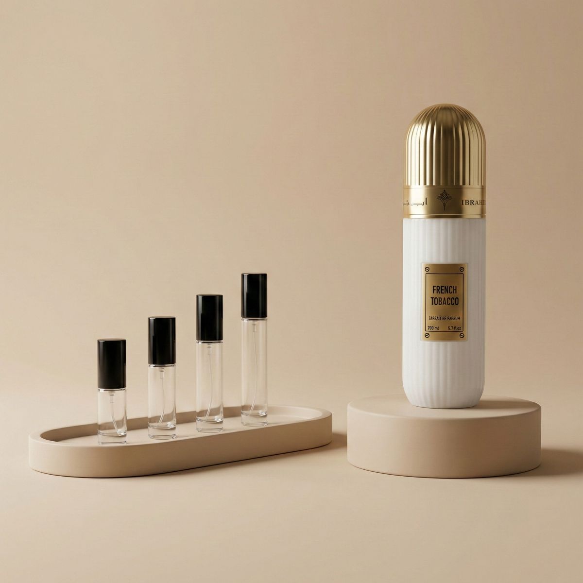 Ibrahim Al Qurashi French Tobacco perfume decant bottle