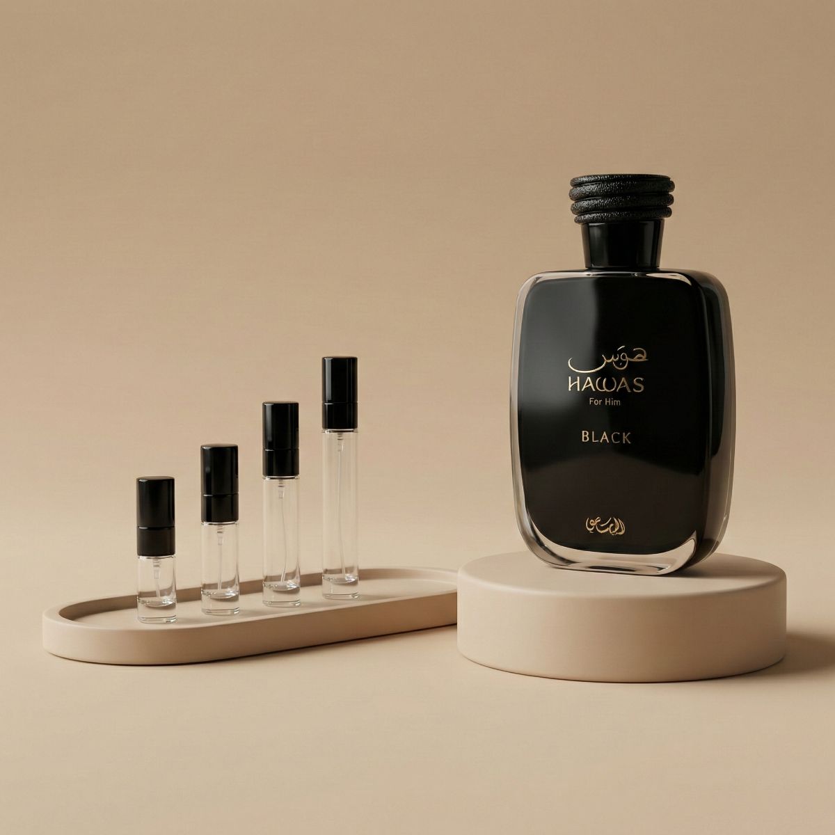 Rasasi Hawas Black perfume decant bottle