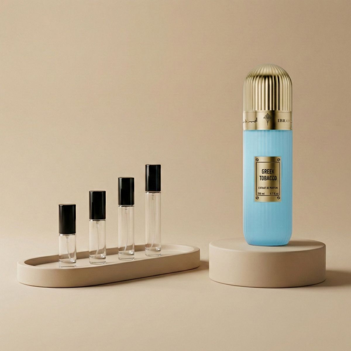 Ibrahim Al Qurashi Greek Tobacco perfume decant bottle
