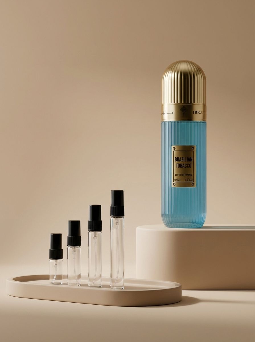 Ibrahim Al Qurashi Brazilian Tobacco perfume decant bottle