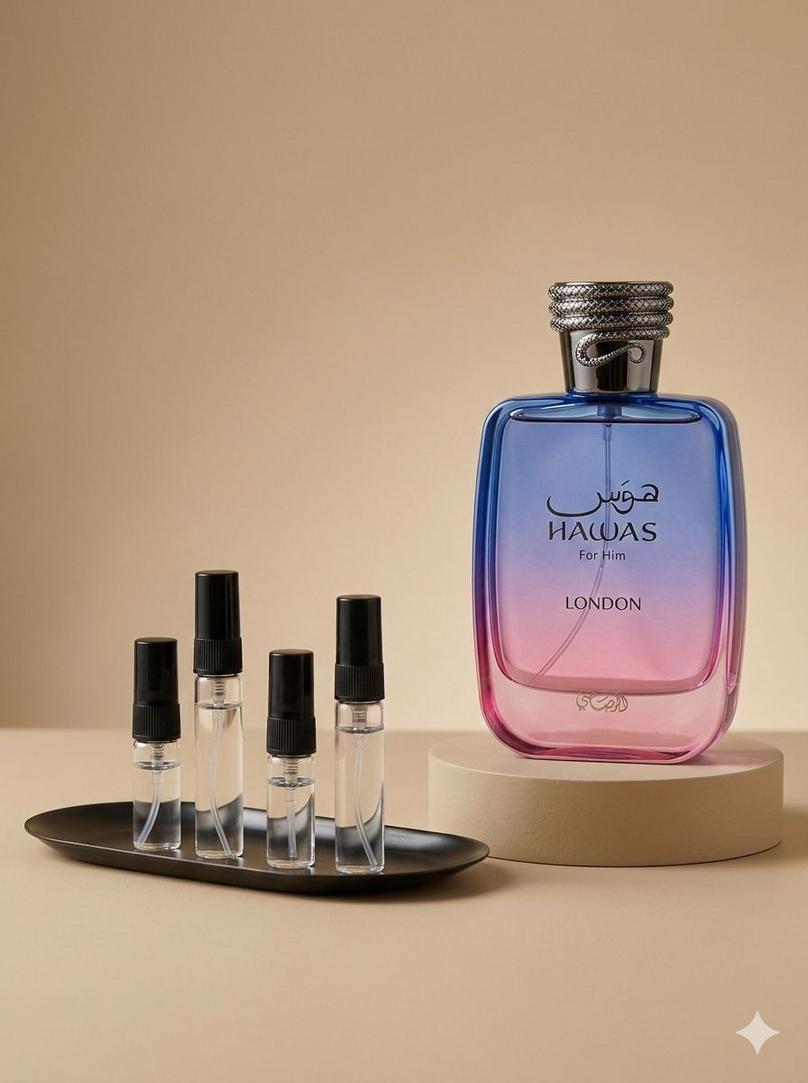 Rasasi Hawas London perfume decant bottle