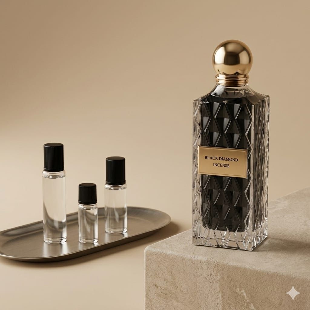 Ibrahim Al Qurashi Black Diamond Incense perfume decant bottle