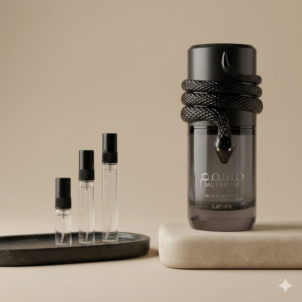 Lattafa Musammam Black perfume decant bottle