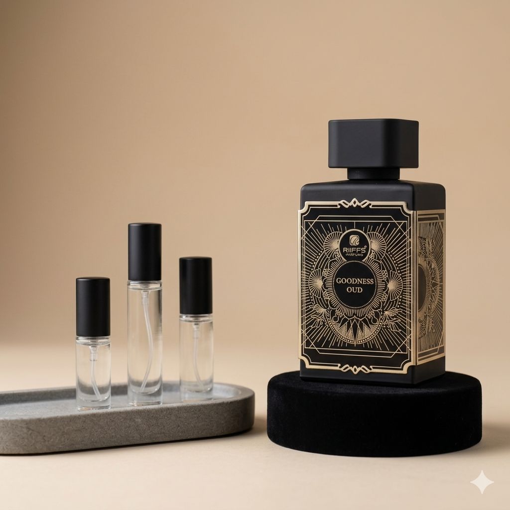 Riffs Goodness Oud Black perfume decant bottle