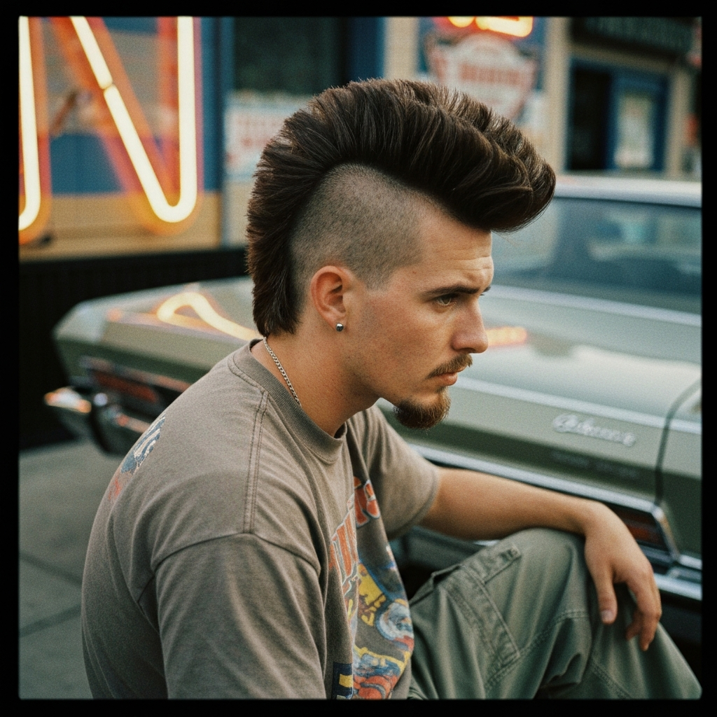 A man with a 1990s vintage hairstyle, generated by an AI tool.