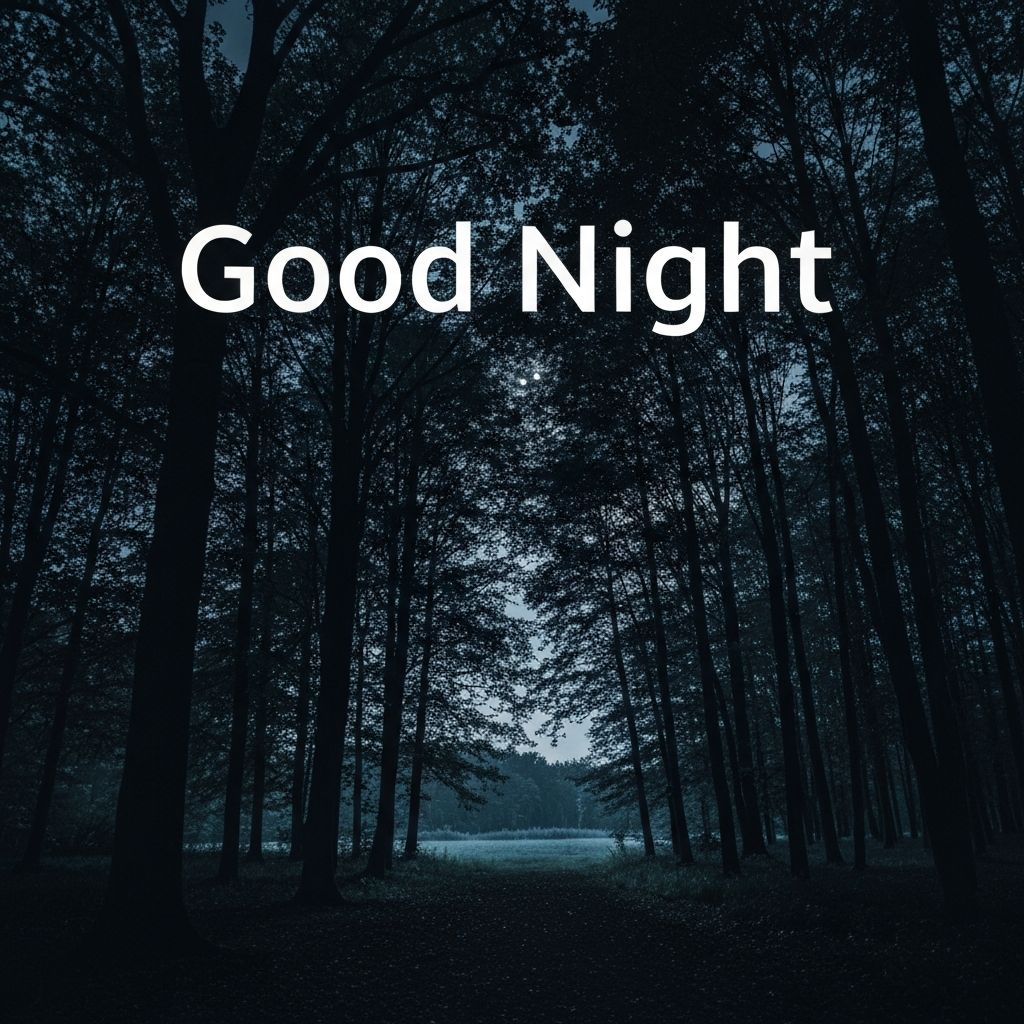 A beautiful good night image of a peaceful forest at midnight.