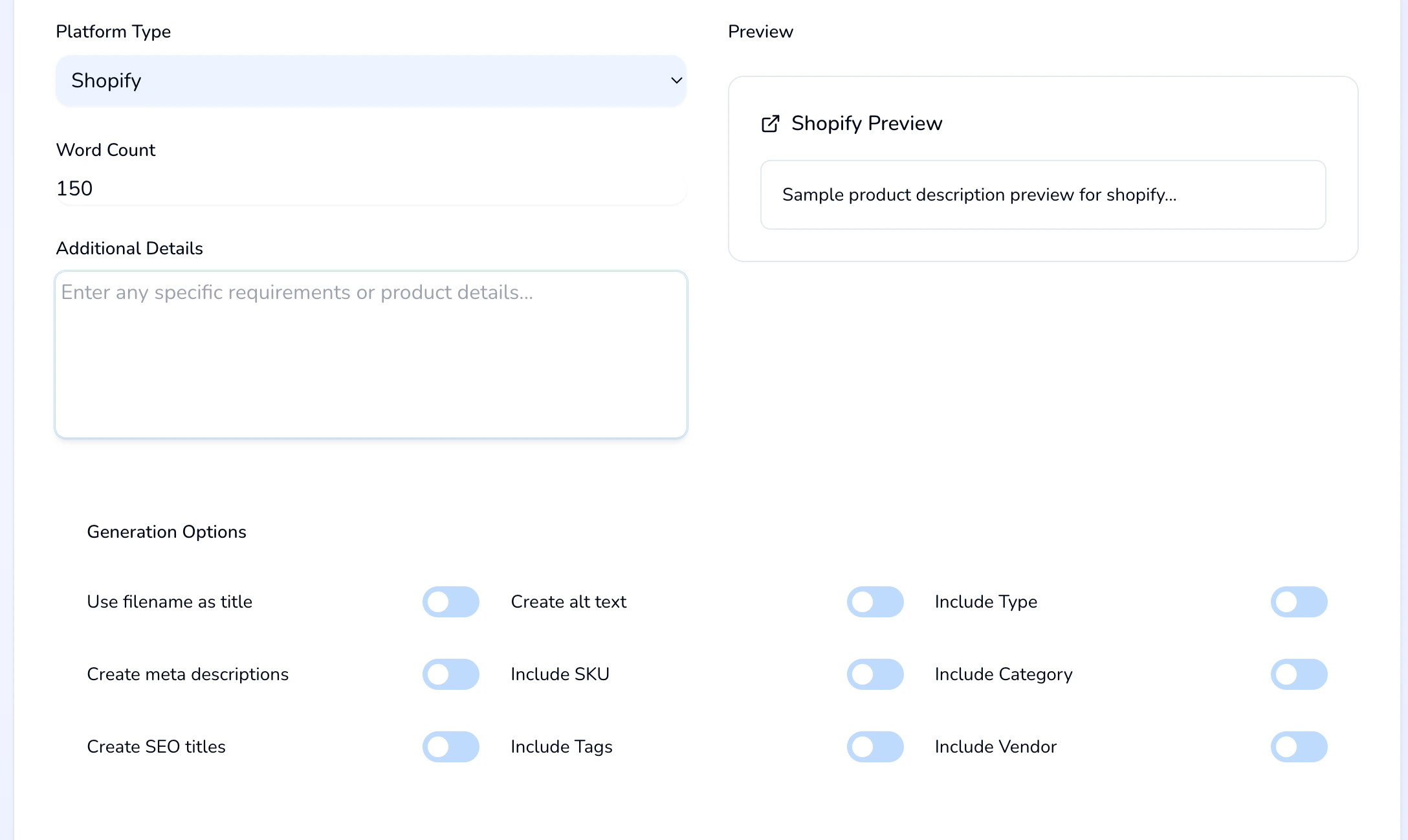 Decipher SEO product description generator