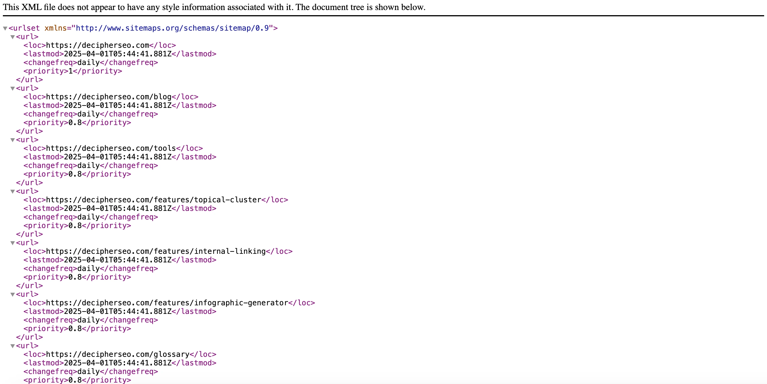example of a xml sitemap