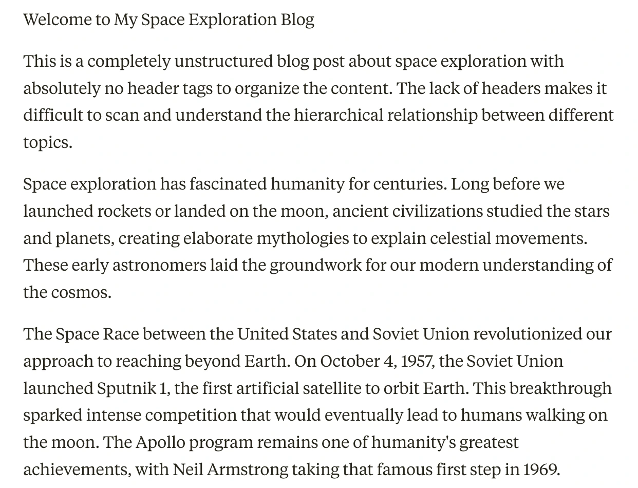 a blog with no header tags