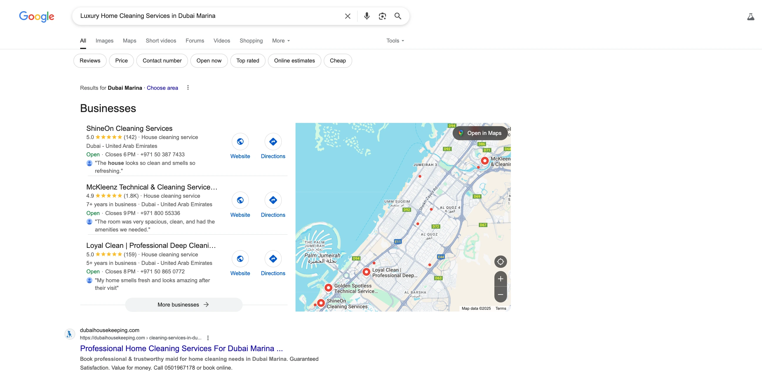 cleaning dubai marina, dubai seo, search results dubai