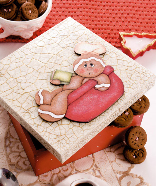 Caixa de biscoitos craquelada com motivo de ginger bread