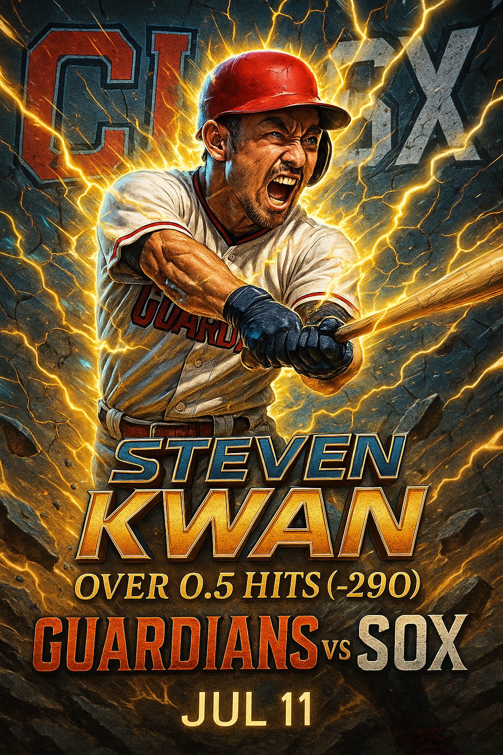 AI-generated detailed analysis visual for Steven Kwan showing key statistics and insights