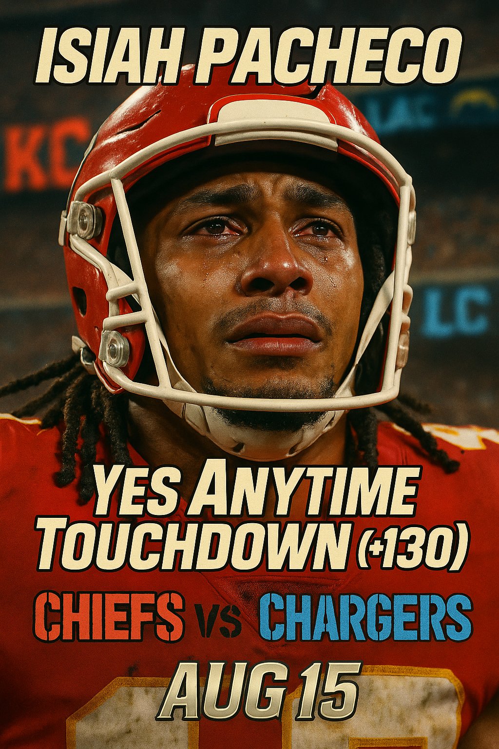 AI-generated detailed analysis visual for Isiah Pacheco showing key statistics and insights