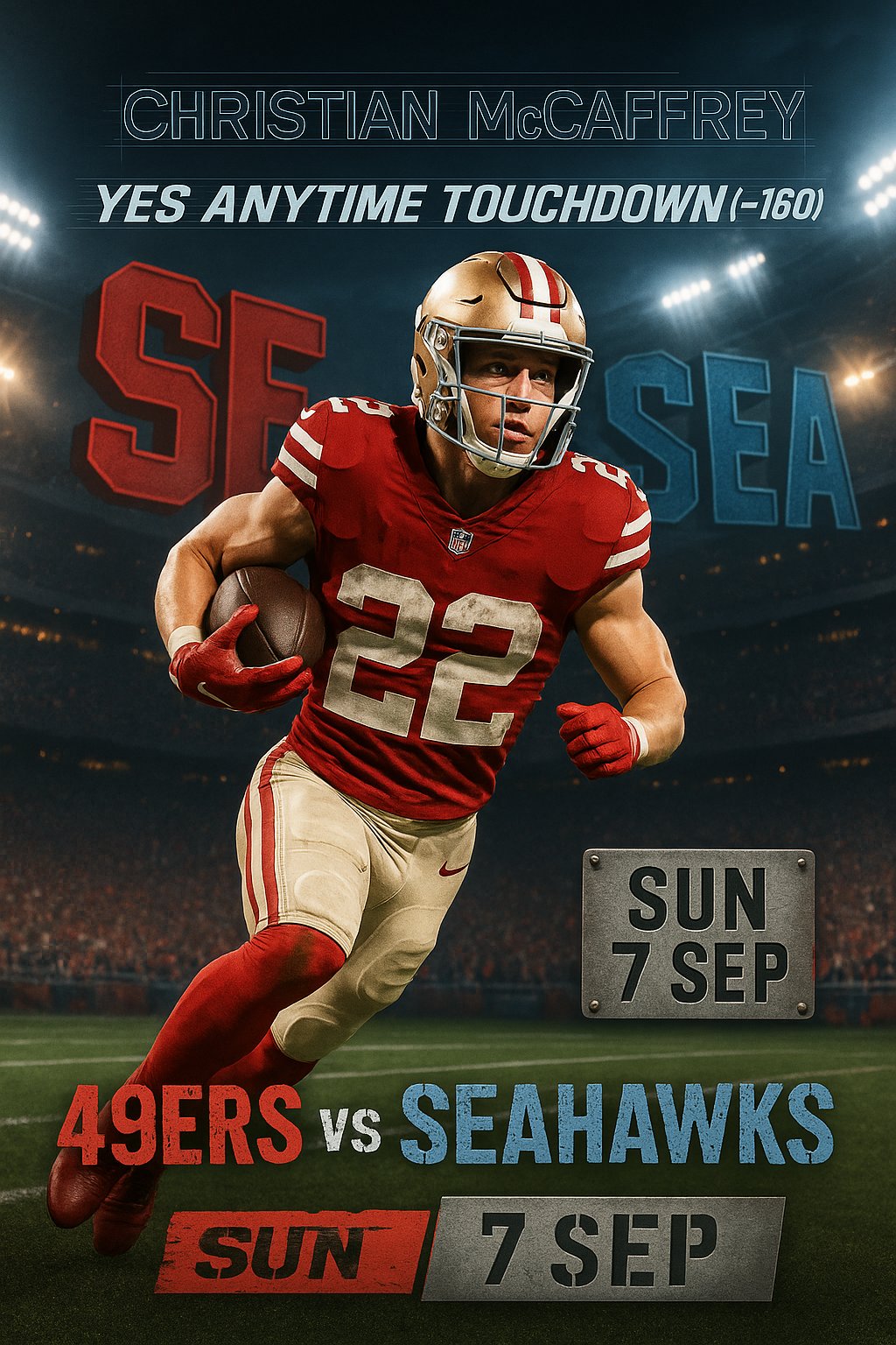 AI-generated detailed analysis visual for Christian McCaffrey showing key statistics and insights