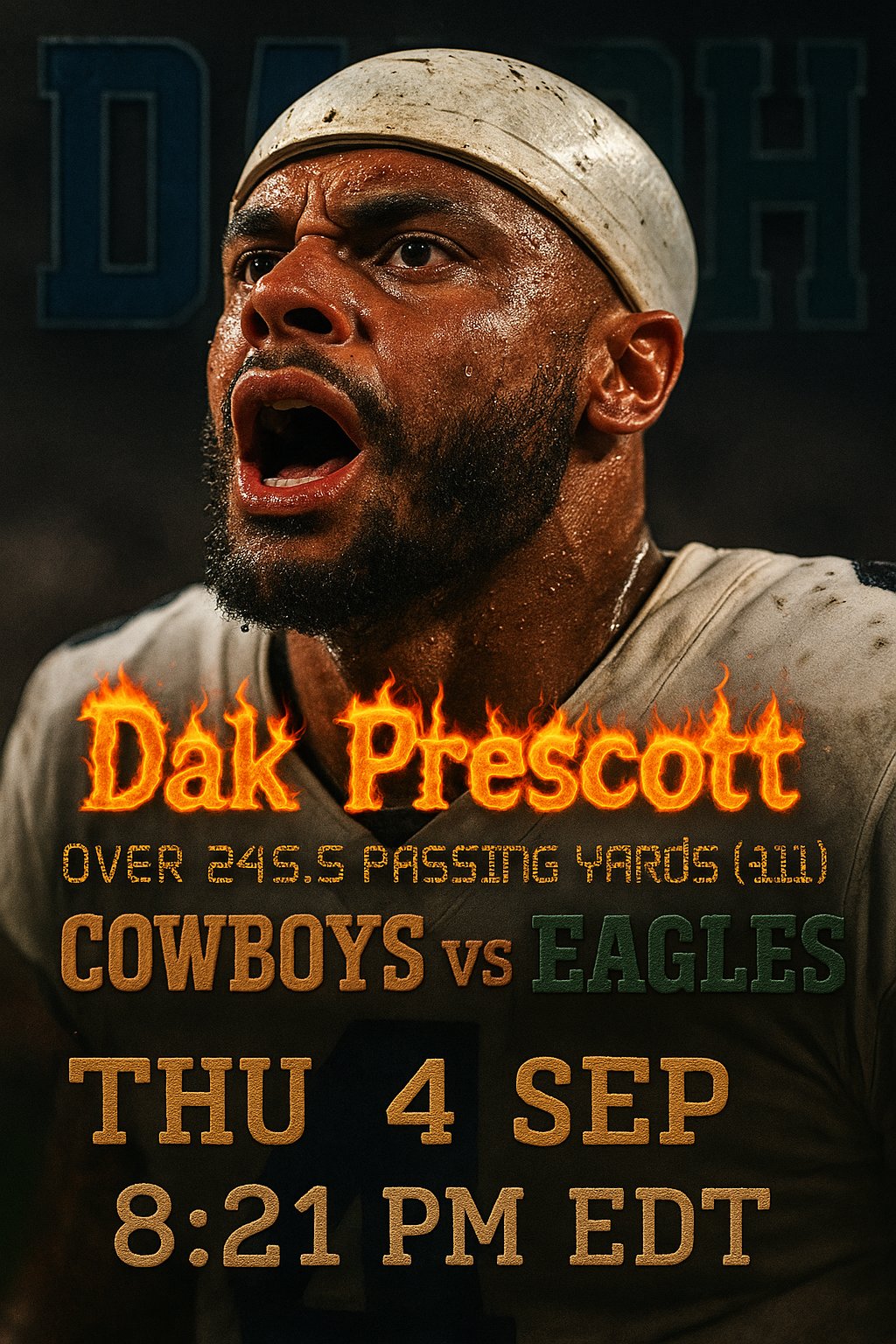 AI-generated detailed analysis visual for Dak Prescott showing key statistics and insights