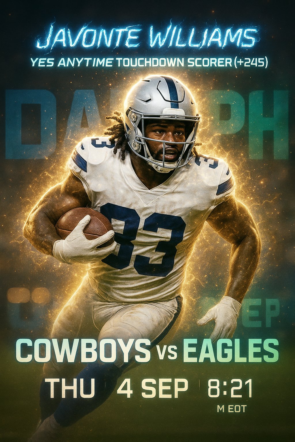 AI-generated detailed analysis visual for Javonte Williams showing key statistics and insights