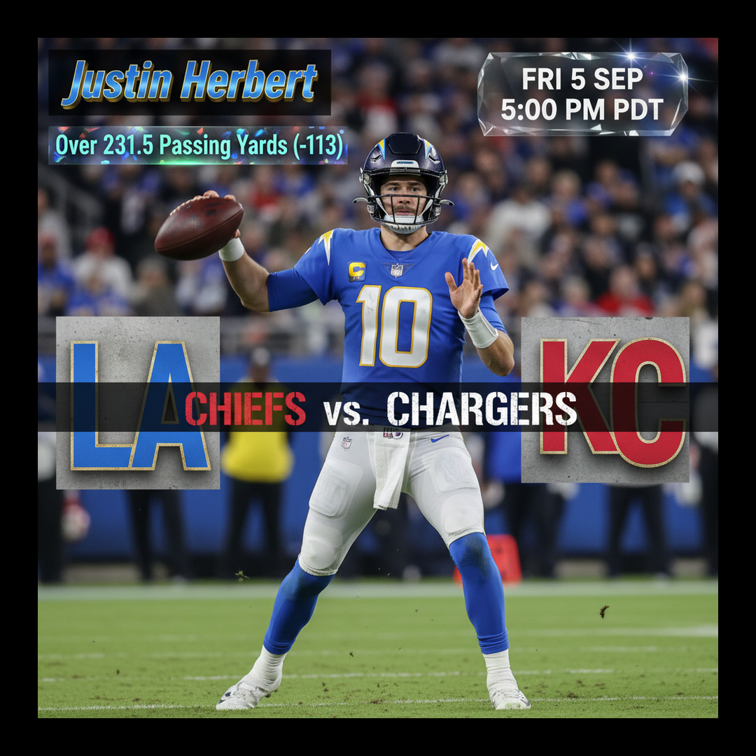 AI-generated detailed analysis visual for Justin Herbert showing key statistics and insights