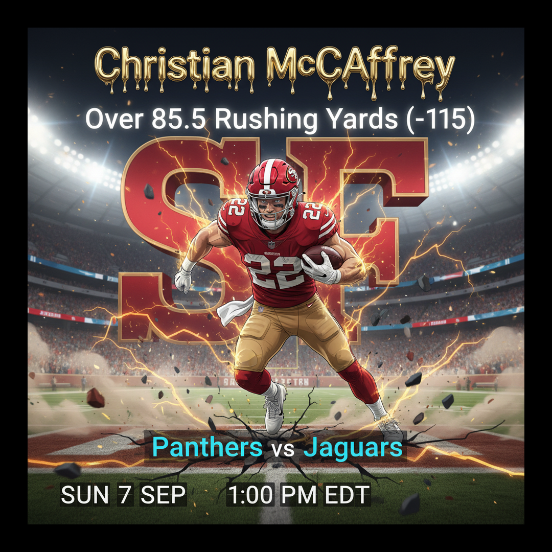 AI-generated detailed analysis visual for Christian McCaffrey showing key statistics and insights