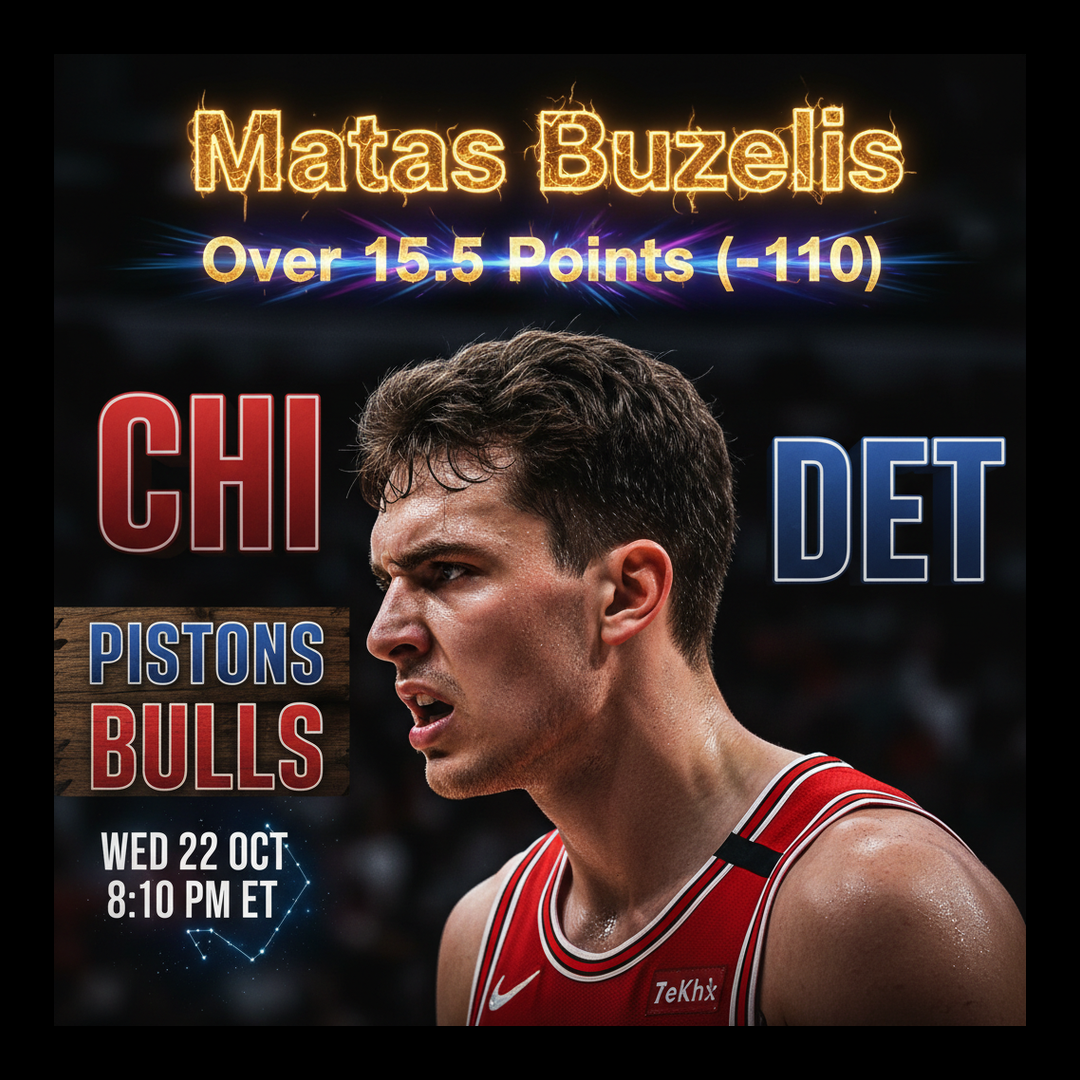 AI-generated detailed analysis visual for Matas Buzelis showing key statistics and insights