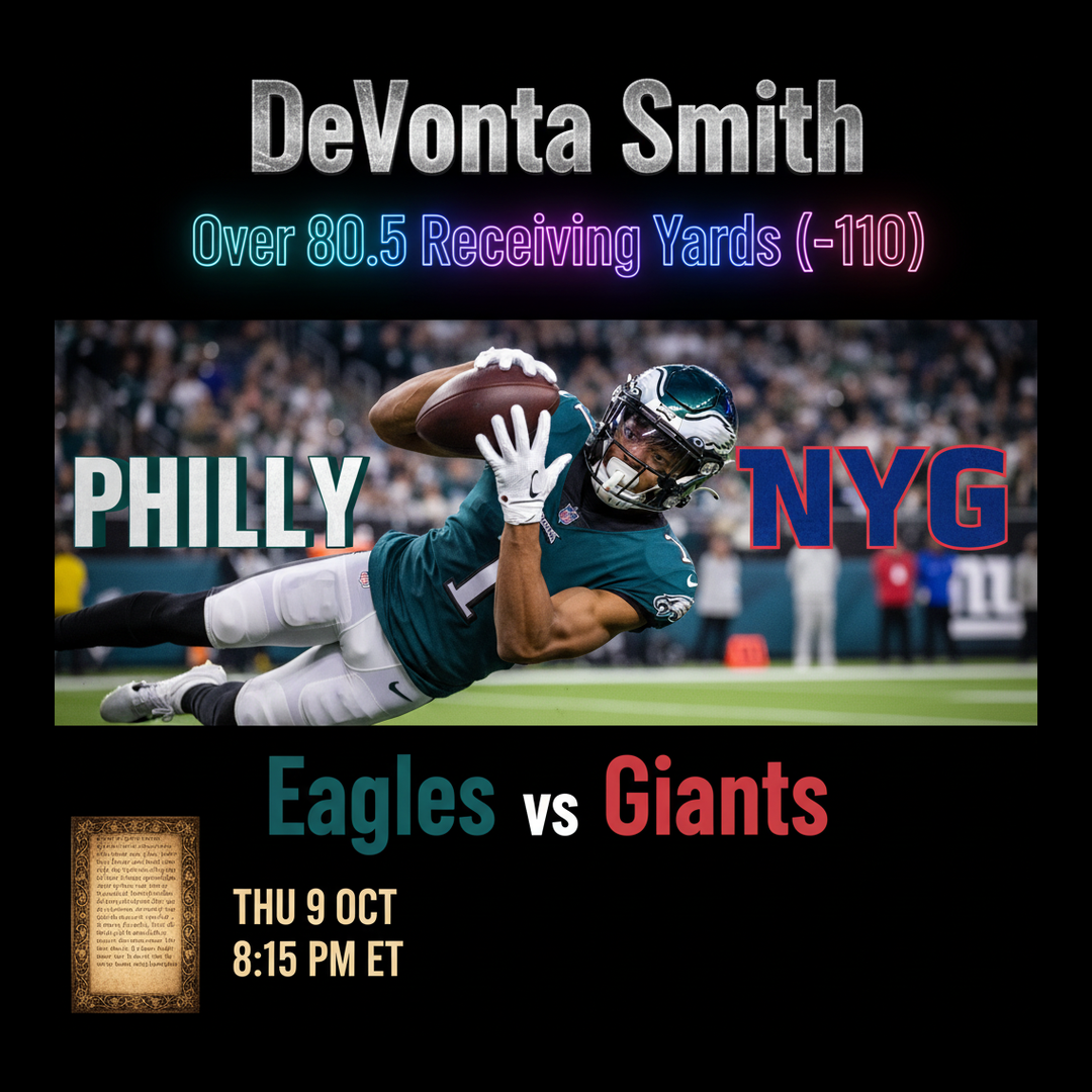 AI-generated detailed analysis visual for DeVonta Smith showing key statistics and insights