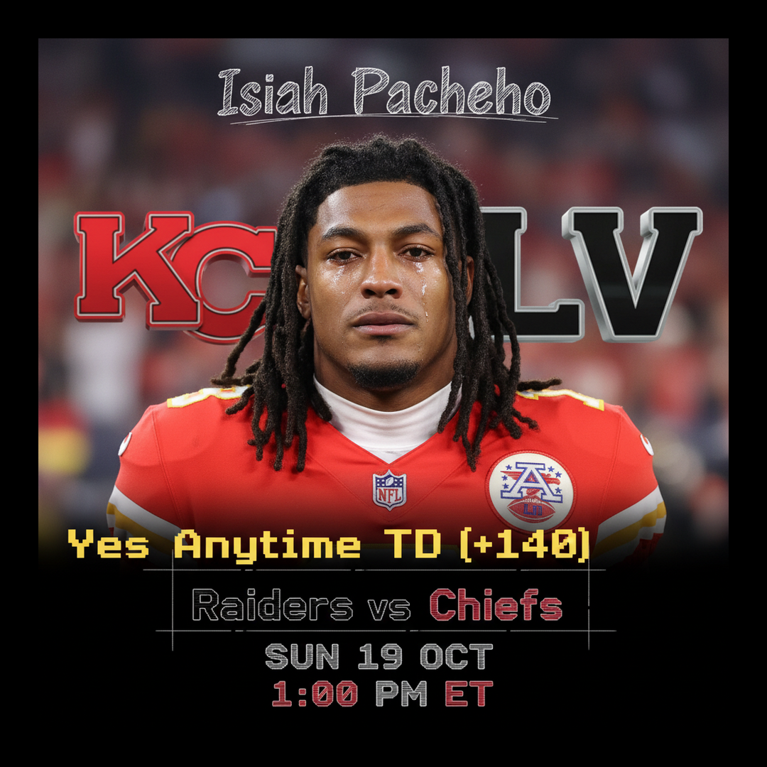 AI-generated detailed analysis visual for Isiah Pacheco showing key statistics and insights