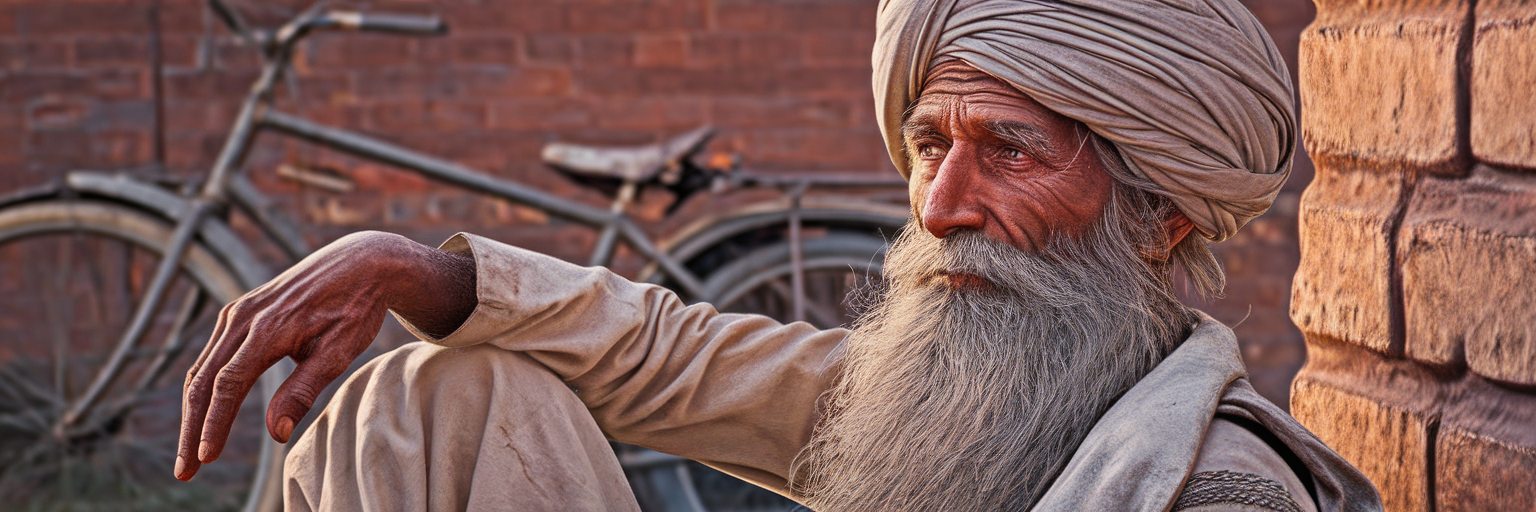 Ein Foto von einem älteren Mann, der einen Turban trägt, generieren.