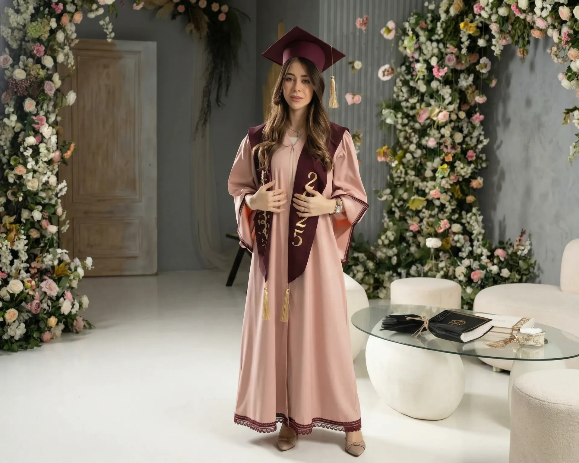 عباءة "دفء النجاح 2026- زهري مغبر ووشاح عودي. - هدايا تخرج