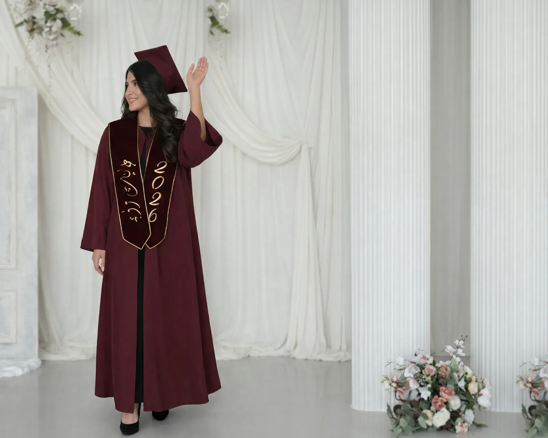 عباءة التخرج الملكية باللون العنابي 2026 - هدايا تخرج