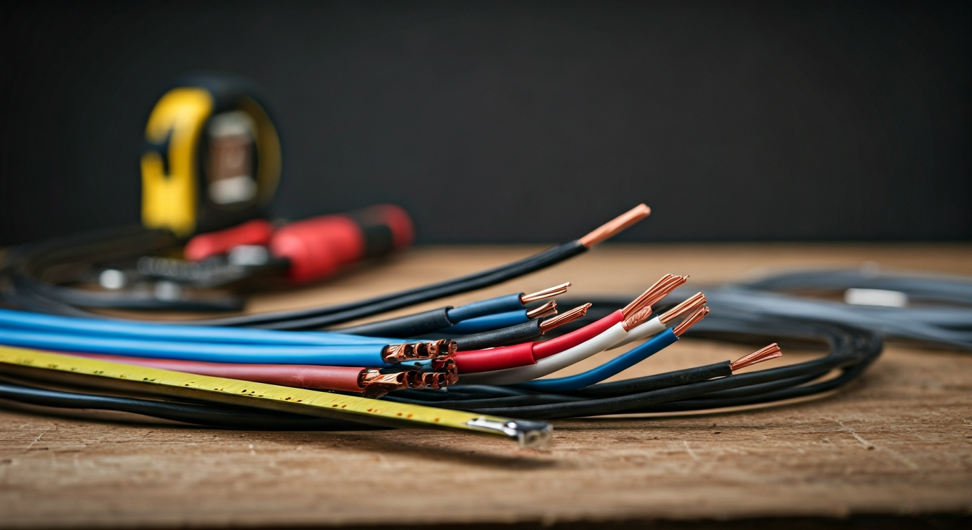 Professional photo showcasing a variety of electrical wires of different gauges neatly organized on