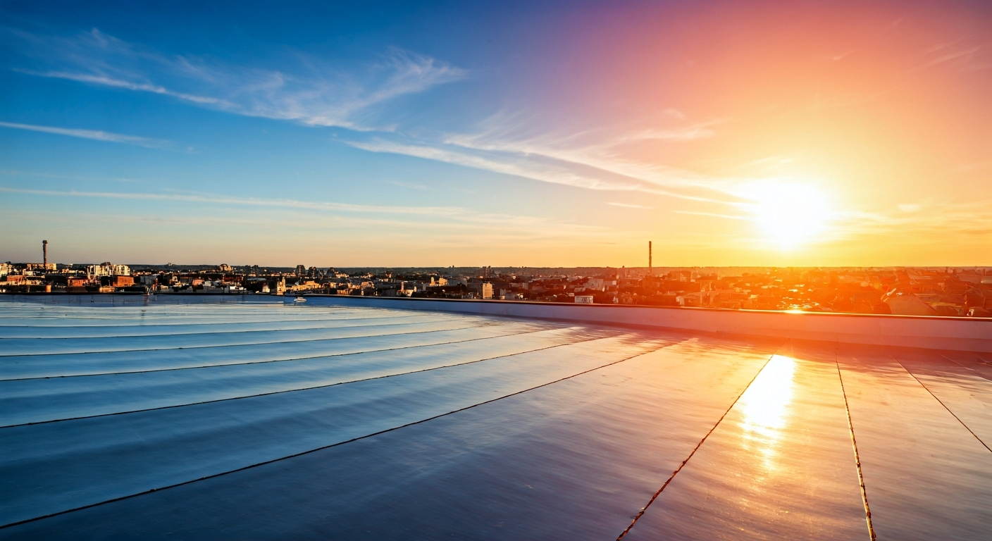 Professional photo illustrating the thermal reflection effect on a rooftop, with a clear distinction