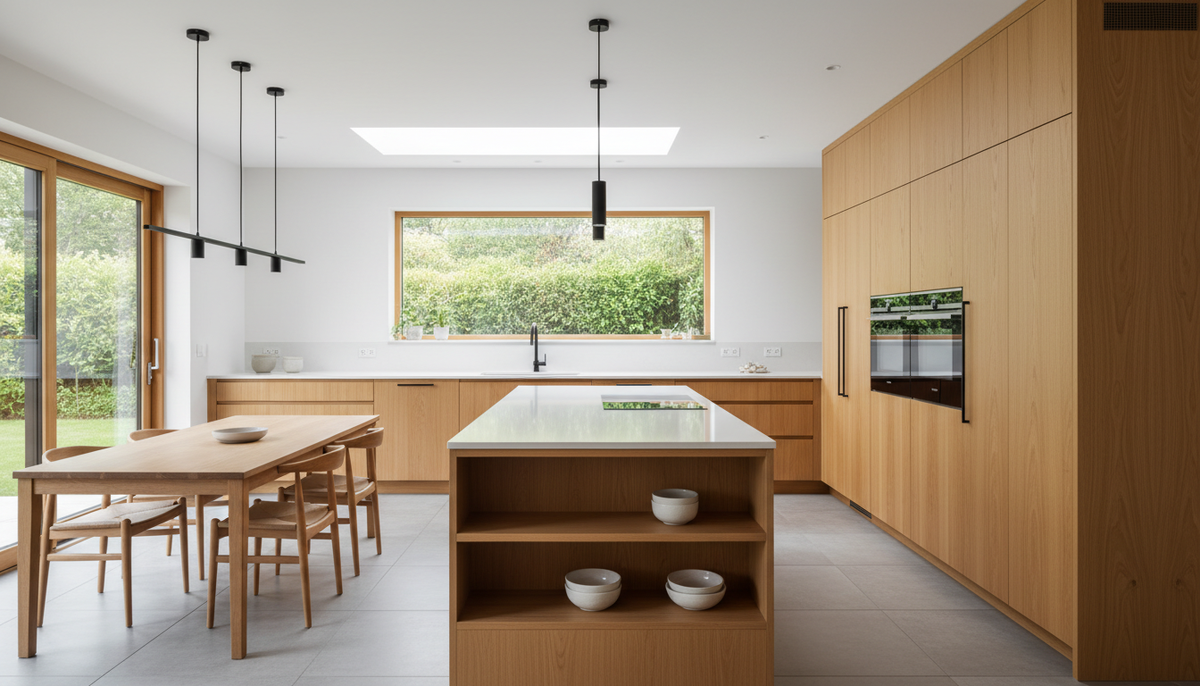 Professional photo of a beautifully designed modern kitchen with custom-built cabinets and an island