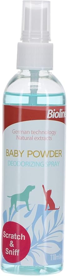 Bioline Baby Powder 118 ml,Deodorizing Pet Spray, Whiteblue