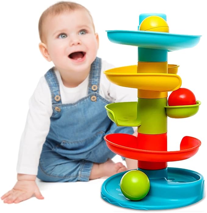 Baybee Baby Ball Tower for Toddlers, Ball Drop and Roll Swirling Tower with 4 Tier & 3 Balls | Educational Development Activity Toys for Kids | Ball Tower Ramp Toys for Baby 1 2 3 4