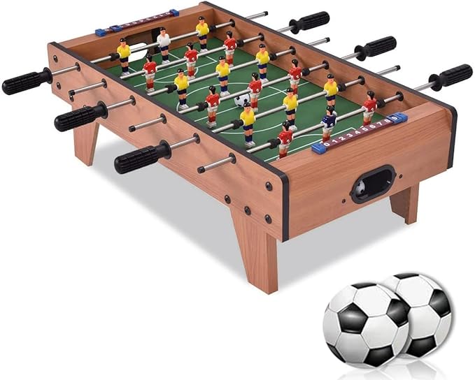 L&E Mini Foosball Table, Portable Football Game Set, Easily Assemble Wooden Soccer Game Table Top with Footballs, Indoor Table Soccer Set for Arcades, Game Room, Bars, Parties, Family Night