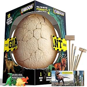 Creoos Dinosaur Egg Dinosaur Toys Dig Kit 12 Dinasour with 6 Digging Tools and Board Game Giant Dino Egg Large Big Gift for Kids Boys Girls Science Learning STEM Crafts Excavation Eggs Jurassic Toy