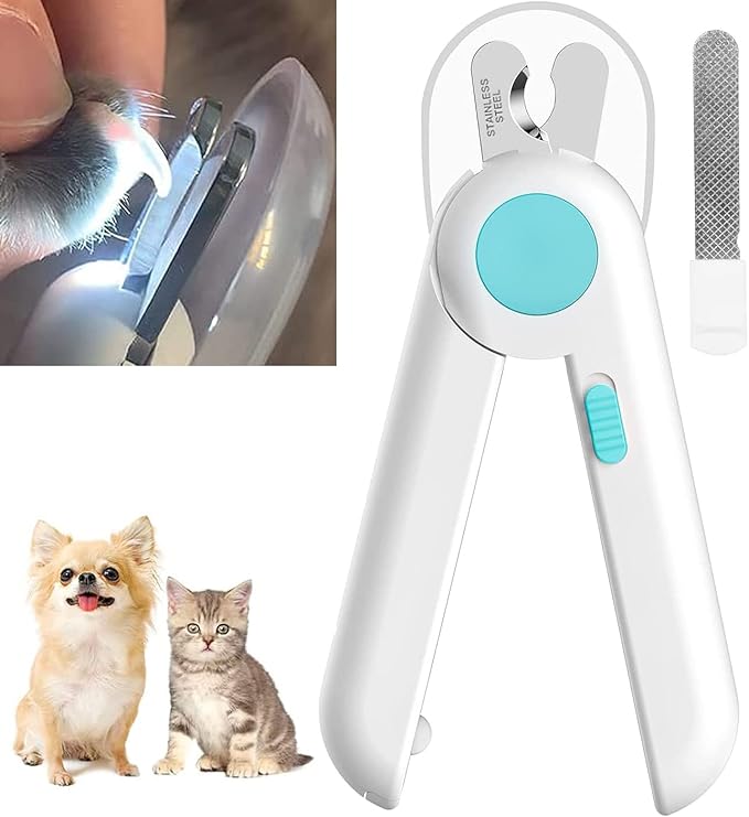 MOSYCLE CAT DOG Pet Nail Clippers and Trimmer For Paw Grooming With LED Light Avoid Over-Cutting, Professional Pet Nail Clippers for Claw Care With LED (Blue)