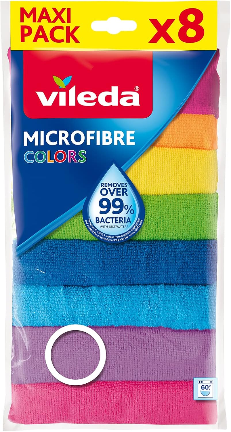 Vileda Microfibre Cloth, Absorbent, Hygienic, Versatile, Durable & Washable 30x30cm - 8 Pcs