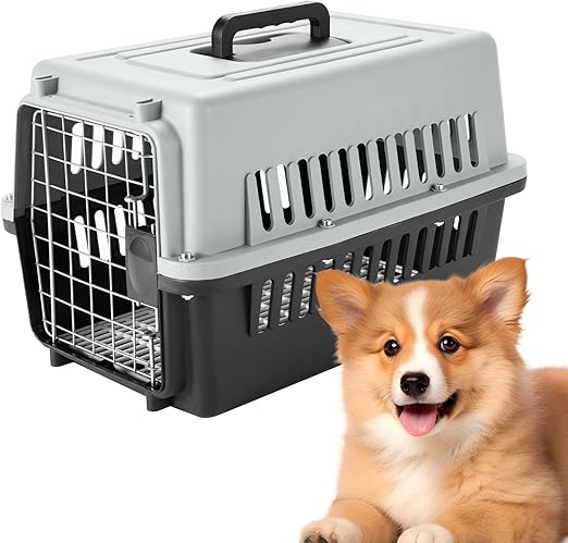 SKY-TOUCH Portable Hard Sided Pet Carrier Carry Breathable Crate Puppy Cage Tote Transport Box Travel Kennel for Cats, Kitten,Dog,Trips Outdoor, Safety closure system, Aeration grids,L 48*W 30*H 32cm