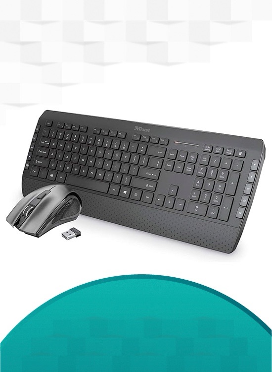 Trust Tecla-2 Wireless Keyboard and Mouse Set with QWERTY UK Layout, Silent Keys, Full-Size Layout, 10m Range, Speed Select 800/1200/1600 DPI, One Storable USB Micro-Receiver, PC, Laptop