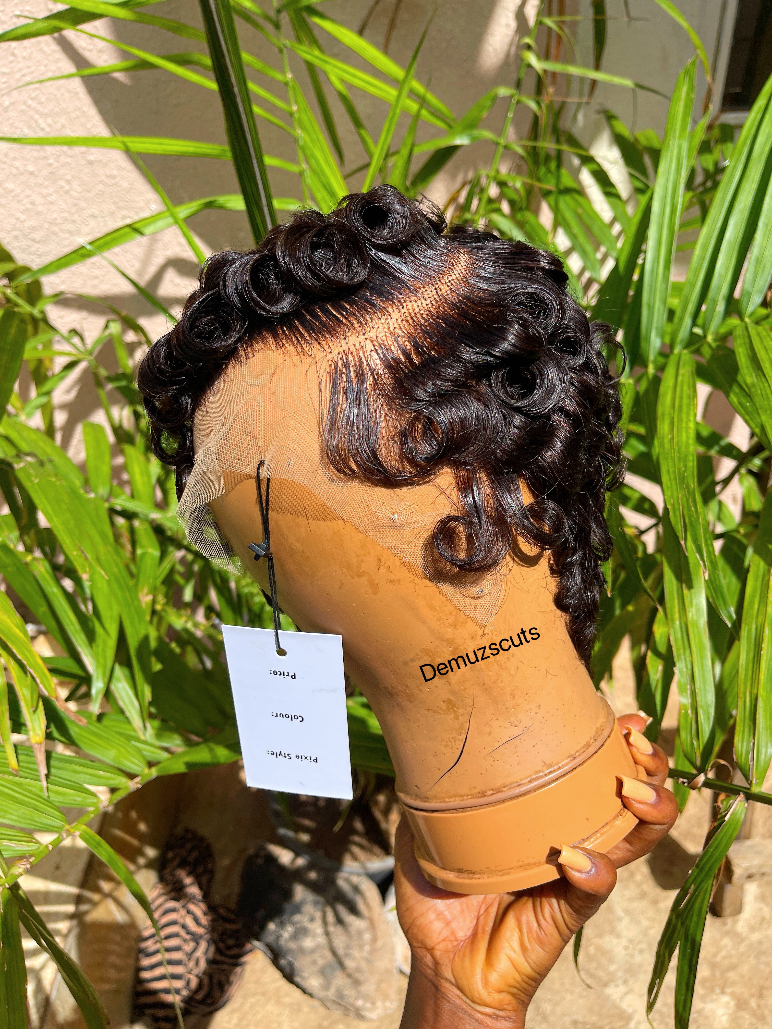 The images displayed shows all sides of this gorgeous curly pixie thumbnail 4