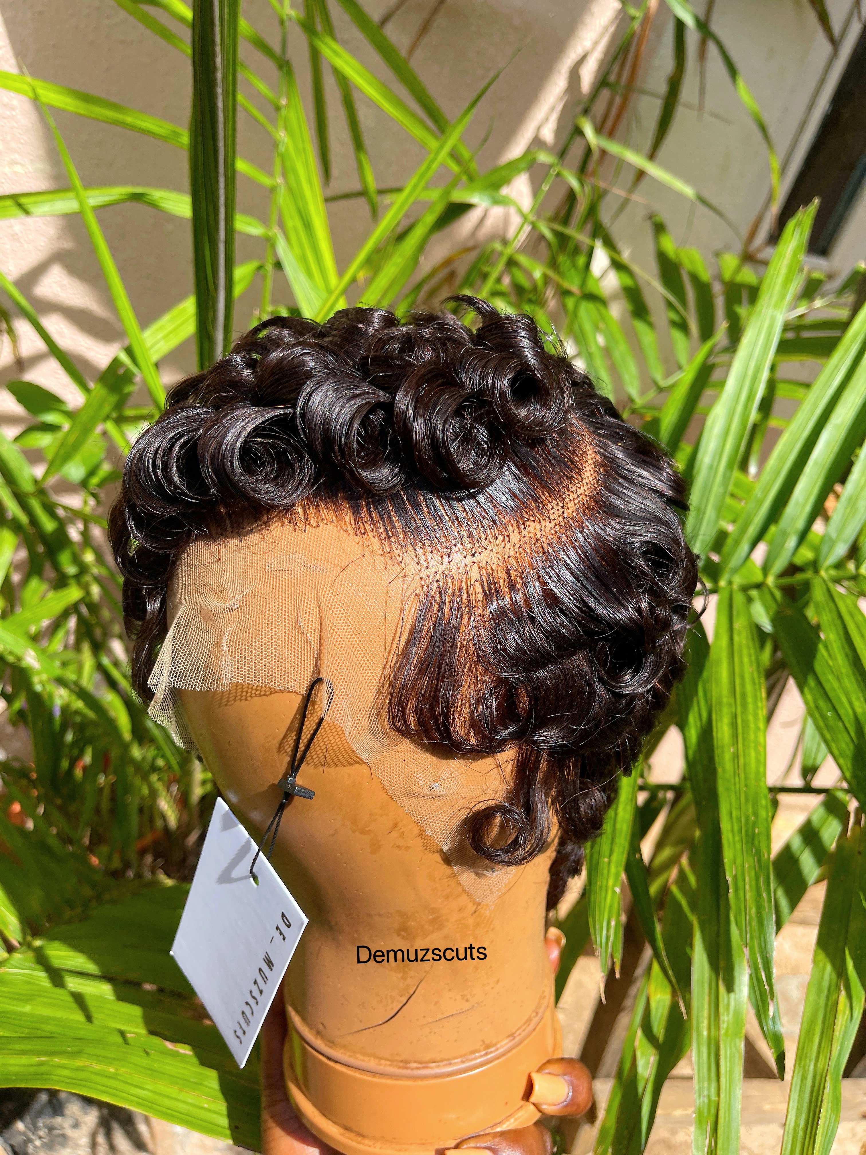 The images displayed shows all sides of this gorgeous curly pixie thumbnail 5