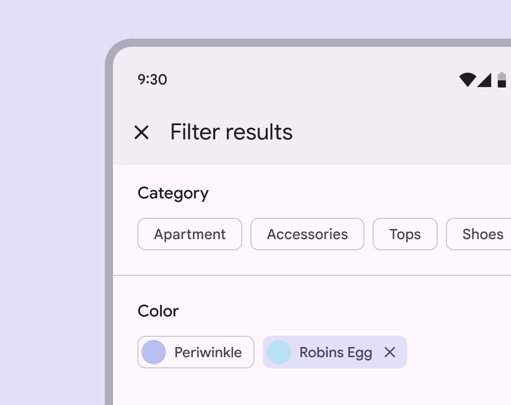 4 filter chips with right-most chip partly offscreen, indicating the chips are horizontally scrollable