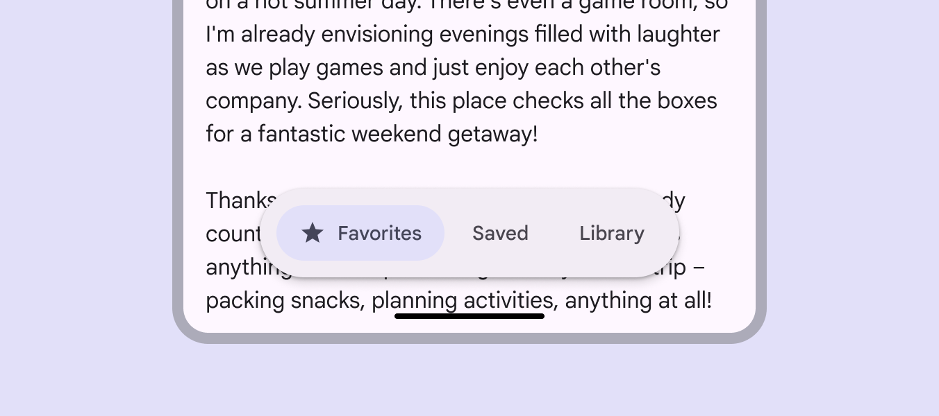 Floating toolbar with secondary navigation labels.